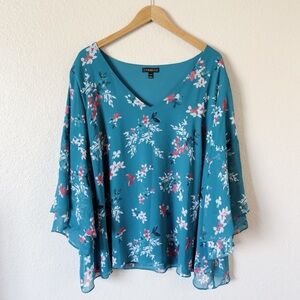 Lane Bryant Floral Blue 3/4 Lined Blouse size 26/28